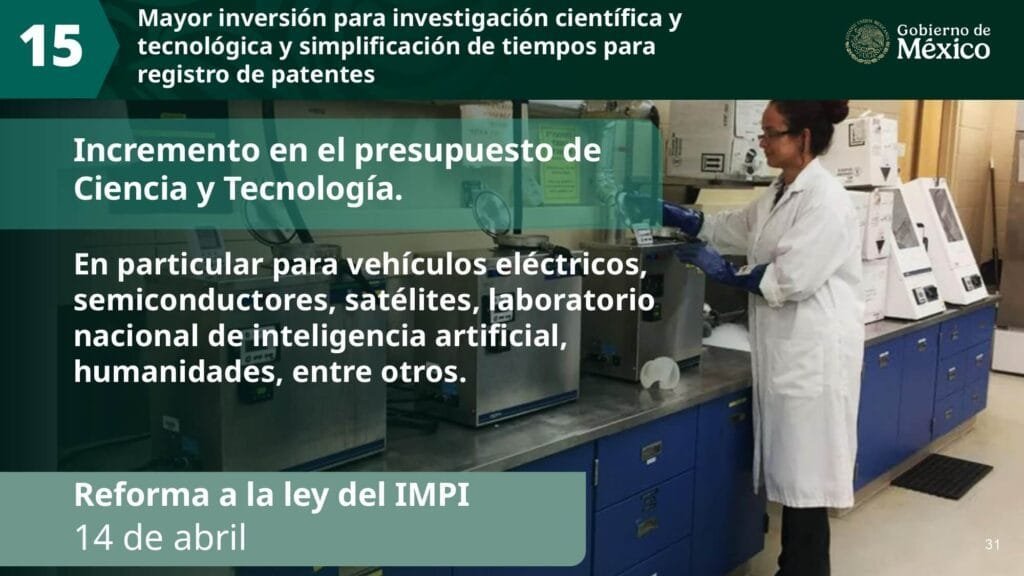 Mayor inversión en investigación científica: Incrementar presupuesto para ciencia y tecnología, simplificando procesos.