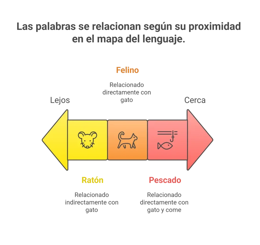 Las palabras se relacionan según su proximidad en eI mapa del lenguaje.